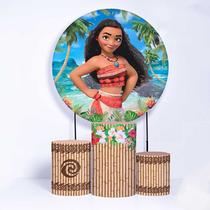 Kit Painel de Festa Redondo de 1,30m e Trio de Cilindros Moana - Fera Print Kit Painel de Festa Redondo de 1,30m e Trio de Cilindros Moana - Fera Print