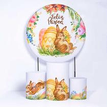 Kit Painel de Festa Redondo de 1,30m e Trio de Cilindros Páscoa - Fera Print