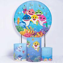 Kit Painel de Festa Redondo de 1,50m e Trio de Cilindros Baby Shark - Fera Print Kit Painel de Festa Redondo de 1,50m e Trio de Cilindros Baby Shark - Fera Print