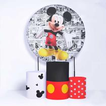 Kit Painel de Festa Redondo de 1,50m e Trio de Cilindros Mickey Mouse - Fera Print