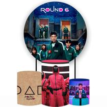 Kit Painel de Festa Redondo de 1,50m e Trio de Cilindros Round 6 - Fera Print Kit Painel de Festa Redondo de 1,50m e Trio de Cilindros Round 6 - Fera Print