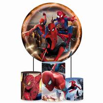 Kit Painel de Festa Redondo de 1,80m e Trio de Cilindros Homem Aranha - Fera Print