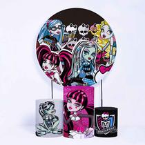 Kit Painel de Festa Redondo de 1,80m e Trio de Cilindros Monster High - Fera Print