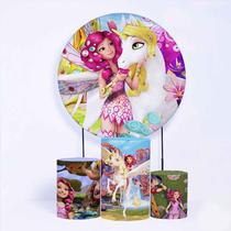 Kit Painel de Festa Redondo de 1,80m e Trio de Cilindros Mundo Mia - Fera Print