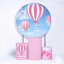 Kit Painel de Festa Redondo e Trio de Cilindros Balão Rosa - Fera Print Kit Painel de Festa Redondo e Trio de Cilindros Balão Rosa - Fera Print