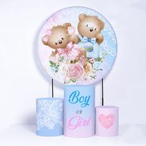 Kit Painel de Festa Redondo e Trio de Cilindros Chá Revelação- Fera Print Kit Painel de Festa Redondo e Trio de Cilindros Chá Revelação- Fera Print