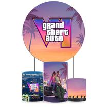 Kit Painel de Festa Redondo e Trio de Cilindros GTA VI - Fera Print