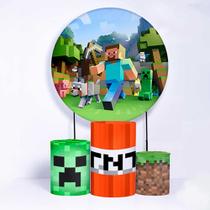 Kit Painel de Festa Redondo e Trio de Cilindros Mine Craft Tema 2 - Fera Print