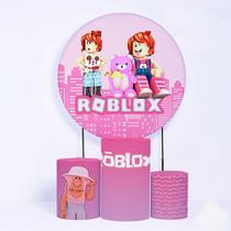 Kit Painel de Festa Redondo e Trio de Cilindros Roblox Feminino - Fera Print Kit Painel de Festa Redondo e Trio de Cilindros Roblox Feminino - Fera Print