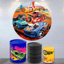 Kit Painel de Festa Redondo Trio Cilindro - Hot Wheels - DeCarllos