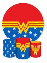 Kit Painel de Festa Redondo Trio Cilindro - MULHER MARAVILHA Kit Painel de Festa Redondo Trio Cilindro - MULHER MARAVILHA