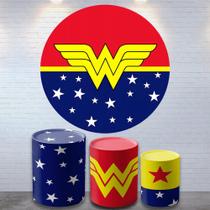 Kit Painel de Festa Redondo Trio Cilindro - MULHER MARAVILHA Kit Painel de Festa Redondo Trio Cilindro - MULHER MARAVILHA