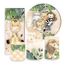 Kit Painel de festa Safari, Leão, painel redondo, trio capa de cilindro e Painel romano