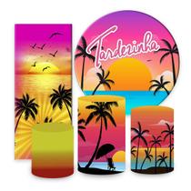 Kit Painel de festa Tardezinha, painel redondo, capa de cilindro e portal retangular, portal romano