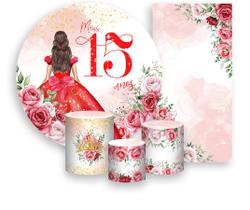 Kit Painel De Festa + Trio Capa Cilindro + Faixa Veste Fácil - 15 Anos Efeito Glitter Vermelho 004 Kit Painel De Festa + Trio Capa Cilindro + Faixa Veste Fácil - 15 Anos Efeito Glitter Vermelho 004
