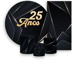 Kit Painel De Festa Trio Capa Cilindro Faixa Veste Fácil, 25 Anos Preto 061 Kit Painel De Festa Trio Capa Cilindro Faixa Veste Fácil, 25 Anos Preto 061