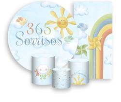 Kit Painel De Festa + Trio Capa Cilindro + Faixa Veste Fácil - 365 Sorrisos Tons Pastéis 019