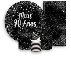Kit Painel De Festa + Trio Capa Cilindro + Faixa Veste Fácil - 90 Anos Efeito Brilhos Prateados 013 Kit Painel De Festa + Trio Capa Cilindro + Faixa Veste Fácil - 90 Anos Efeito Brilhos Prateados 013