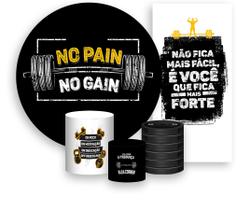 Kit Painel De Festa + Trio Capa Cilindro + Faixa Veste Fácil - Academia Preto No Pain No Gain 005 Kit Painel De Festa + Trio Capa Cilindro + Faixa Veste Fácil - Academia Preto No Pain No Gain 005