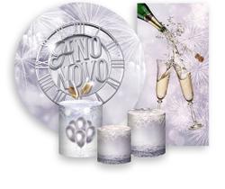 Kit Painel De Festa + Trio Capa Cilindro + Faixa Veste Fácil - Ano Novo Prateado Taças 003 Kit Painel De Festa + Trio Capa Cilindro + Faixa Veste Fácil - Ano Novo Prateado Taças 003