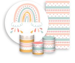 Kit Painel De Festa + Trio Capa Cilindro + Faixa Veste Fácil - Arco-Íris Boho Colorido 002 Kit Painel De Festa + Trio Capa Cilindro + Faixa Veste Fácil - Arco-Íris Boho Colorido 002