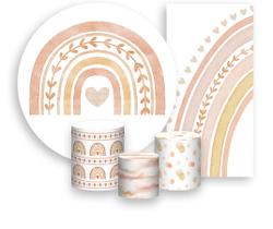 Kit Painel De Festa + Trio Capa Cilindro + Faixa Veste Fácil - Arco-Íris Boho Tons Terrosos 003