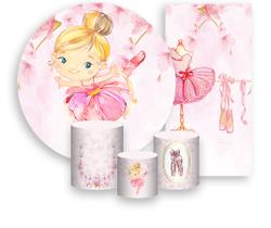 Kit Painel De Festa + Trio Capa Cilindro + Faixa Veste Fácil - Bailarina Floral Loira 010