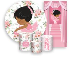 Kit Painel De Festa + Trio Capa Cilindro + Faixa Veste Fácil - Bailarina Liso Rosa Floral 005