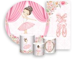 Kit Painel De Festa Trio Capa Cilindro Faixa Veste Fácil, Bailarina Morena e Flores 018