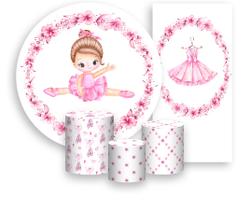 Kit Painel De Festa + Trio Capa Cilindro + Faixa Veste Fácil - Bailarina Tutu Rosa 003 Kit Painel De Festa + Trio Capa Cilindro + Faixa Veste Fácil - Bailarina Tutu Rosa 003