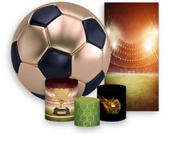 Kit Painel De Festa + Trio Capa Cilindro + Faixa Veste Fácil - Bola de Futebol de Ouro 007