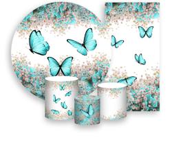 Kit Painel De Festa + Trio Capa Cilindro + Faixa Veste Fácil - Borboleta Floral 016 Kit Painel De Festa + Trio Capa Cilindro + Faixa Veste Fácil - Borboleta Floral 016