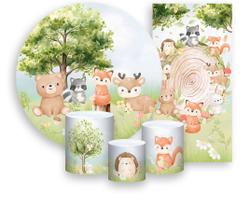Kit Painel De Festa + Trio Capa Cilindro + Faixa Veste Fácil - Bosque Bege Animais 005 Kit Painel De Festa + Trio Capa Cilindro + Faixa Veste Fácil - Bosque Bege Animais 005