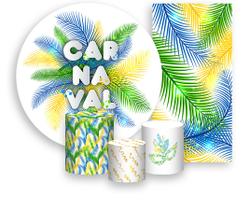 Kit Painel De Festa + Trio Capa Cilindro + Faixa Veste Fácil - Carnaval Penas Coloridas 003