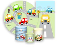 Kit Painel De Festa + Trio Capa Cilindro + Faixa Veste Fácil - Carrinhos Cute no Cruzamento 004