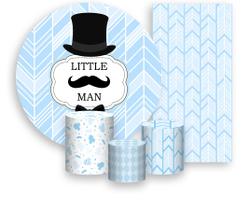 Kit Painel De Festa + Trio Capa Cilindro + Faixa Veste Fácil - Chá De Bebê LittleMan Azul 006 Kit Painel De Festa + Trio Capa Cilindro + Faixa Veste Fácil - Chá De Bebê LittleMan Azul 006