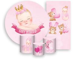 Kit Painel De Festa + Trio Capa Cilindro + Faixa Veste Fácil - Chá de Bebê Menina Rosa 001 Kit Painel De Festa + Trio Capa Cilindro + Faixa Veste Fácil - Chá de Bebê Menina Rosa 001