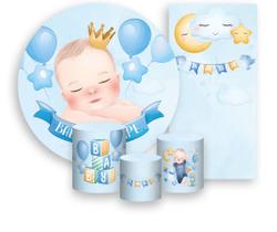 Kit Painel De Festa + Trio Capa Cilindro + Faixa Veste Fácil - Chá de Bebê Menino Azul Claro 003 Kit Painel De Festa + Trio Capa Cilindro + Faixa Veste Fácil - Chá de Bebê Menino Azul Claro 003