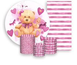 Kit Painel De Festa + Trio Capa Cilindro + Faixa Veste Fácil - Chá de Bebê Ursinha Rosa Aquarela 008 Kit Painel De Festa + Trio Capa Cilindro + Faixa Veste Fácil - Chá de Bebê Ursinha Rosa Aquarela 008