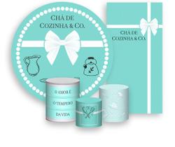 Kit Painel De Festa + Trio Capa Cilindro + Faixa Veste Fácil - Chá de Cozinha com Laço Branco 002 Kit Painel De Festa + Trio Capa Cilindro + Faixa Veste Fácil - Chá de Cozinha com Laço Branco 002