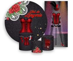 Kit Painel De Festa + Trio Capa Cilindro + Faixa Veste Fácil - Chá de Lingerie Vermelho e Preto 002 Kit Painel De Festa + Trio Capa Cilindro + Faixa Veste Fácil - Chá de Lingerie Vermelho e Preto 002