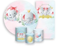 Kit Painel De Festa + Trio Capa Cilindro + Faixa Veste Fácil - Chá Revelação Elefantinhos 006 Kit Painel De Festa + Trio Capa Cilindro + Faixa Veste Fácil - Chá Revelação Elefantinhos 006