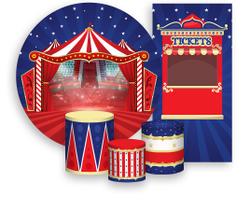 Kit Painel De Festa + Trio Capa Cilindro + Faixa Veste Fácil - Circo Clássico Céu Estrelado 025