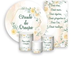 Kit Painel De Festa + Trio Capa Cilindro + Faixa Veste Fácil - Circulo de Oração Bege Floral 012 Kit Painel De Festa + Trio Capa Cilindro + Faixa Veste Fácil - Circulo de Oração Bege Floral 012