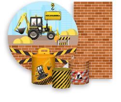 Kit Painel De Festa + Trio Capa Cilindro + Faixa Veste Fácil - Construção Trator Escavadeira 003