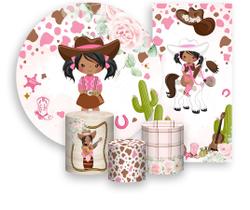 Kit Painel De Festa + Trio Capa Cilindro + Faixa Veste Fácil - Country Boiadeira Rosa 005