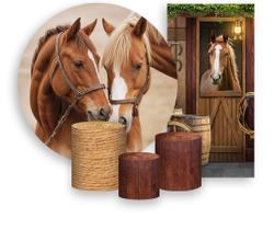 Kit Painel De Festa + Trio Capa Cilindro + Faixa Veste Fácil - Country Cowboy Boiadeiro Cavalos 014