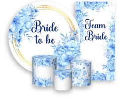 Kit Painel De Festa + Trio Capa Cilindro + Faixa Veste Fácil - Despedida de Solteira Bride To Be Azul 004
