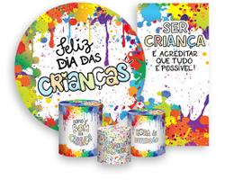 Kit Painel De Festa + Trio Capa Cilindro + Faixa Veste Fácil - Dia Das Crianças Pingos de Tinta 014