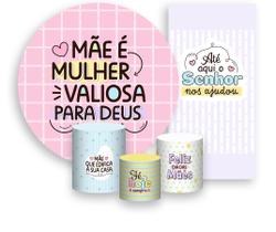 Kit Painel De Festa + Trio Capa Cilindro + Faixa Veste Fácil - Dia das Mães Cristão 012